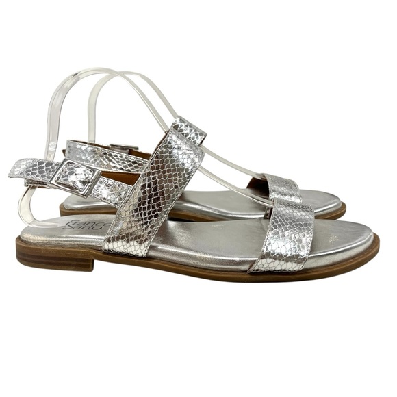 Franco Sarto Velocity Silver Snakeskin Comfort Flat Sandals Women’s 10 - Picture 2 of 13